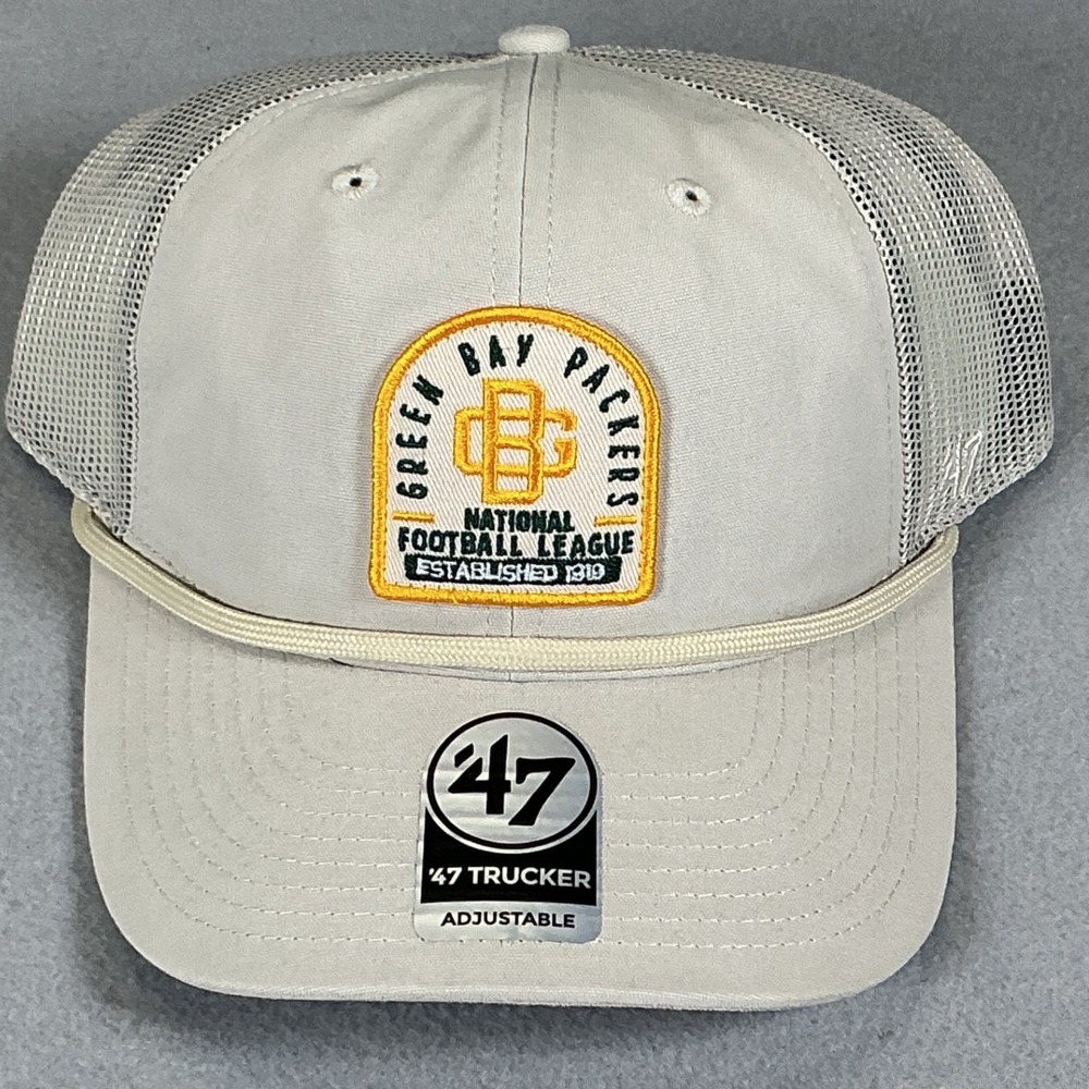 47 Brand Green Bay Packers NFL Trucker Hat Bone Mesh Snapback Adjustable NWT